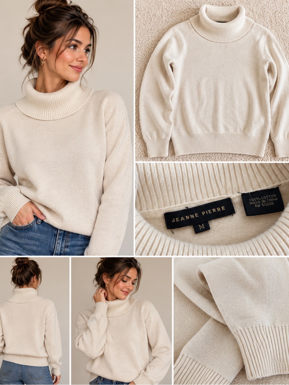 JEANNE PIERRE Cream Turtleneck Sweater